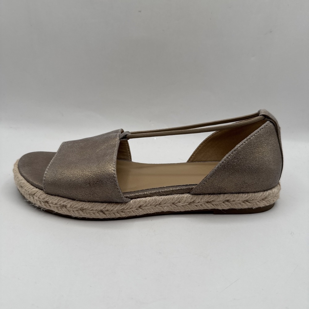 Eileen Fisher Lee Gold Leather d'Orsay Espadrille Flat Slip On Sandal Shoes 7.5 - Picture 11 of 13